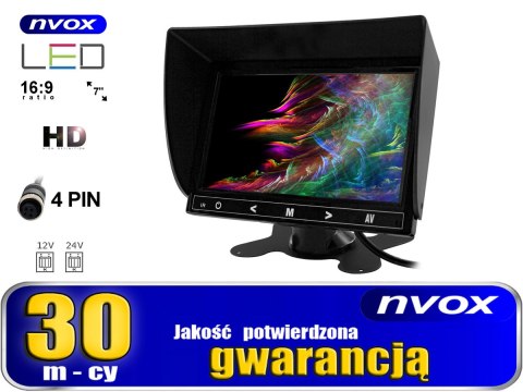 Monitor samochodowy lub wolnostojący LCD 7cali cali HD AV z obsługa do 2 kamer 4PIN 12V... (NVOX Monitor samochodowy lub wolnostojący LCD 7cali cali HD AV z obsługa do 2 kamer 4PIN 12V... (NVOX