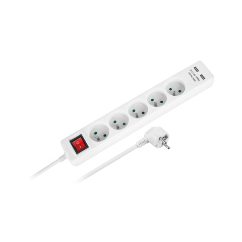 Przedłużacz sieciowy Rebel 5 gniazd + 2 gniazda USB z wyłącznikiem -1,5m Przedłużacz sieciowy Rebel 5 gniazd + 2 gniazda USB z wyłącznikiem -1,5m