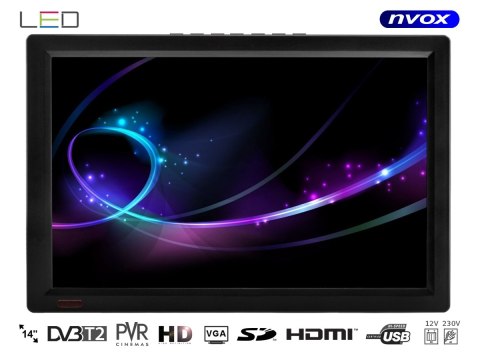 Telewizor LED 14cali HDMI VGA USB SD AV PVR DVB-T/T2 MPEG-4/2 12V 230V... (NVOX DVB14T) Telewizor LED 14cali HDMI VGA USB SD AV PVR DVB-T/T2 MPEG-4/2 12V 230V... (NVOX DVB14T)
