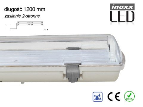 Oprawa hermetyczna przemysłowa ip65 led 2x120cm t8 g13 dwustronnie zasilana Oprawa hermetyczna przemysłowa ip65 led 2x120cm t8 g13 dwustronnie zasilana
