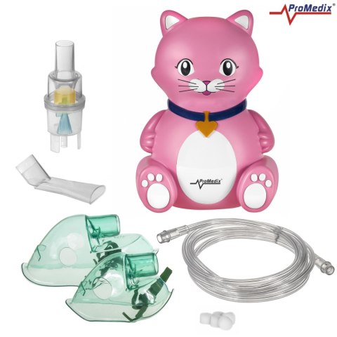 Inhalator dla dzieci kot Promedix, zestaw nebulizator, maski, filterki, PR-816 Inhalator dla dzieci kot Promedix, zestaw nebulizator, maski, filterki, PR-816