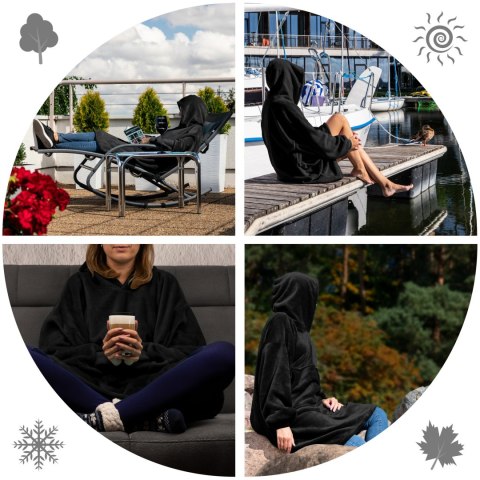 Bluzair Bluza Koc Hoodie Oversize Polska Czarny Bluzair Bluza Koc Hoodie Oversize Polska Czarny