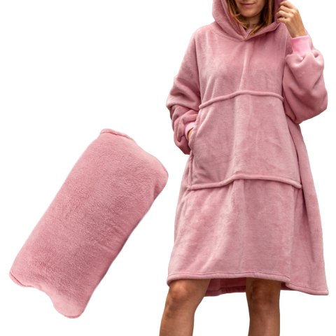 Bluzair Bluza Koc z Kapturem XXL Ciepła Różowy 4w1 Bluzair Bluza Koc z Kapturem XXL Ciepła Różowy 4w1