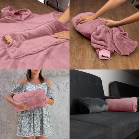 Bluzair Bluza Koc z Kapturem XXL Ciepła Różowy 4w1 Bluzair Bluza Koc z Kapturem XXL Ciepła Różowy 4w1