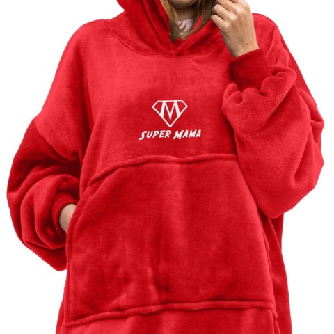 Bluzair SUPER MAMA - Bluza koc - Czerwony - prezent dla mamy - dzień mamy Bluzair SUPER MAMA - Bluza koc - Czerwony - prezent dla mamy - dzień mamy