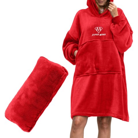 Bluzair SUPER MAMA - Bluza koc - Czerwony - prezent dla mamy - dzień mamy Bluzair SUPER MAMA - Bluza koc - Czerwony - prezent dla mamy - dzień mamy