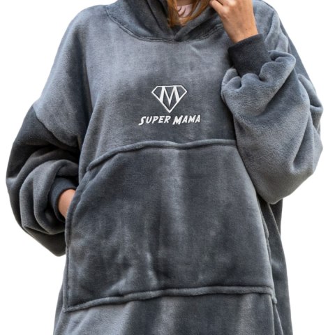 Bluzair SUPER MAMA - Bluza koc - Szary - prezent dla mamy - dzień mamy Bluzair SUPER MAMA - Bluza koc - Szary - prezent dla mamy - dzień mamy