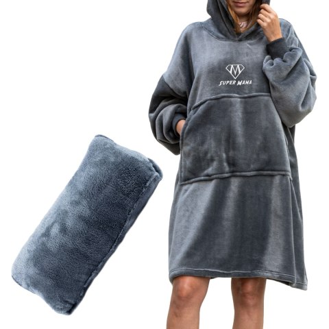Bluzair SUPER MAMA - Bluza koc - Szary - prezent dla mamy - dzień mamy Bluzair SUPER MAMA - Bluza koc - Szary - prezent dla mamy - dzień mamy