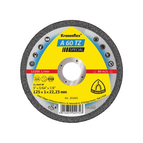 Tarcza do cięcia-st.kw.a60tzspec.125*1,0*22 pł.szt.1(45464a) Tarcza do cięcia-st.kw.a60tzspec.125*1,0*22 pł.szt.1(45464a)