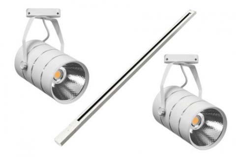 Lampa sklepowa led reflektor szynowy jednofazowy biały metalowy 30w 2550 lm światło neutralne 4000k Lampa sklepowa led reflektor szynowy jednofazowy biały metalowy 30w 2550 lm światło neutralne 4000k