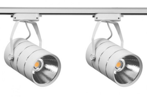 Lampa sklepowa led reflektor szynowy jednofazowy biały metalowy 30w 2550 lm światło neutralne 4000k Lampa sklepowa led reflektor szynowy jednofazowy biały metalowy 30w 2550 lm światło neutralne 4000k