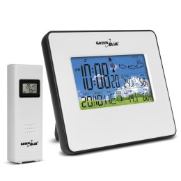 Stacja pogody bezprzewodowa IN/OUT temperatura wilgotność fazy księżyca GreenBlue GB147W white