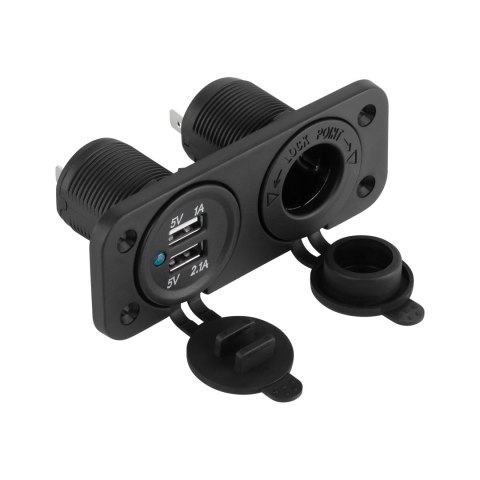 Ładowarka samochodowa 2xUSB 3100 mA + gniazdo zapalniczki do montażu Ładowarka samochodowa 2xUSB 3100 mA + gniazdo zapalniczki do montażu