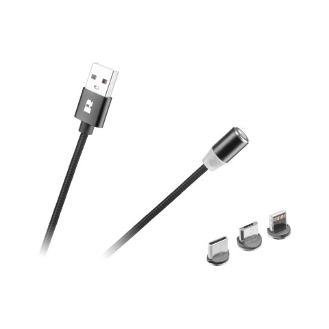 Kabel USB magnetyczny 3w1 microUSB, USB typu C, Lightning 100 cm czarny Kabel USB magnetyczny 3w1 microUSB, USB typu C, Lightning 100 cm czarny