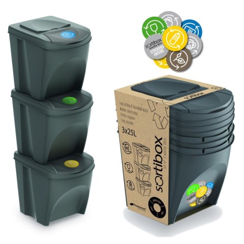 Zestaw koszy do segregacji Sortibox 3x25L szary Zestaw koszy do segregacji Sortibox 3x25L szary