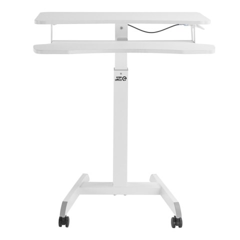 Mobilna stacja robocza z regulacją wysokości i podwójną platformą Ergo Office, do pracy w pozycji stojącej, biała max. 8kg, max Mobilna stacja robocza z regulacją wysokości i podwójną platformą Ergo Office, do pracy w pozycji stojącej, biała max. 8kg, max