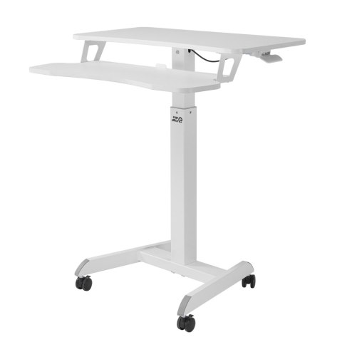 Mobilna stacja robocza z regulacją wysokości i podwójną platformą Ergo Office, do pracy w pozycji stojącej, biała max. 8kg, max Mobilna stacja robocza z regulacją wysokości i podwójną platformą Ergo Office, do pracy w pozycji stojącej, biała max. 8kg, max