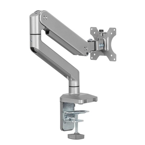Uchwyt do monitora aluminiowy ze sprężyną gazową Ergo Office, podwójne ramię, vesa 75x75/100x100, 17"-32" 10 kg srebrny, ER-447 Uchwyt do monitora aluminiowy ze sprężyną gazową Ergo Office, podwójne ramię, vesa 75x75/100x100, 17"-32" 10 kg srebrny, ER-447