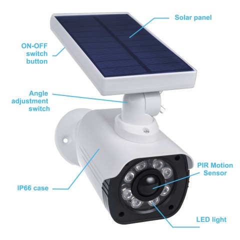 Solarna atrapa kamery, migająca dioda, czujnik ruchu, oświetlenie LED, naklejka gratis, SOL1800S Solarna atrapa kamery, migająca dioda, czujnik ruchu, oświetlenie LED, naklejka gratis, SOL1800S