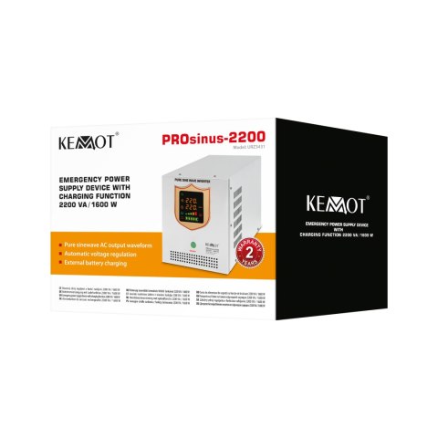 Zasilacz awaryjny KEMOT PROsinus-2200 przetwornica z czystym przebiegiem sinusoidalnym i funkcją ładowania 12V 230V 2200VA/160 Zasilacz awaryjny KEMOT PROsinus-2200 przetwornica z czystym przebiegiem sinusoidalnym i funkcją ładowania 12V 230V 2200VA/160