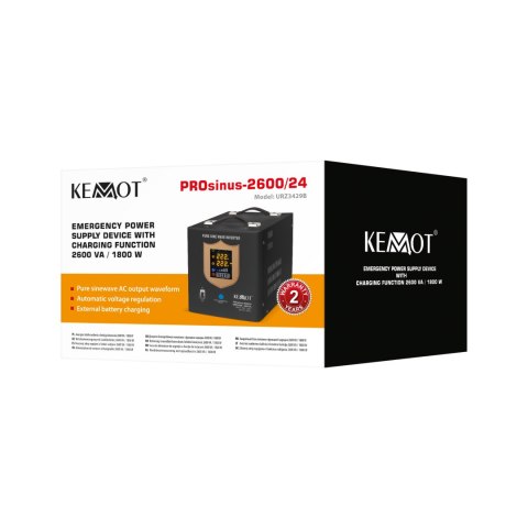 Zasilacz awaryjny KEMOT PROsinus-2600/24 przetwornica z czystym przebiegiem sinusoidalnym i funkcją ładowania 24V 230V 2600VA/ Zasilacz awaryjny KEMOT PROsinus-2600/24 przetwornica z czystym przebiegiem sinusoidalnym i funkcją ładowania 24V 230V 2600VA/