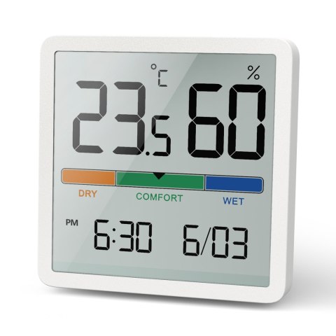 Termometr/higrometr z funkcją zegara i daty, GreenBlue, bateria CR2032, zakres temp. -9.9 st. C do +60 st. C.,GB380 Termometr/higrometr z funkcją zegara i daty, GreenBlue, bateria CR2032, zakres temp. -9.9 st. C do +60 st. C.,GB380