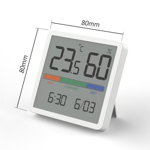 Termometr/higrometr z funkcją zegara i daty, GreenBlue, bateria CR2032, zakres temp. -9.9 st. C do +60 st. C.,GB380 Termometr/higrometr z funkcją zegara i daty, GreenBlue, bateria CR2032, zakres temp. -9.9 st. C do +60 st. C.,GB380
