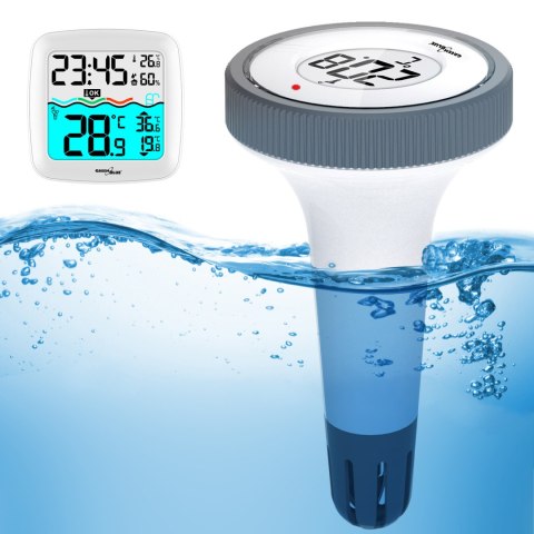 Stacja pogodowa z termometrem basenowym GreenBlue, zasięg 60m, czujnik pływający, temperatura, godzina, kalendarz, DCF, GB216 Stacja pogodowa z termometrem basenowym GreenBlue, zasięg 60m, czujnik pływający, temperatura, godzina, kalendarz, DCF, GB216