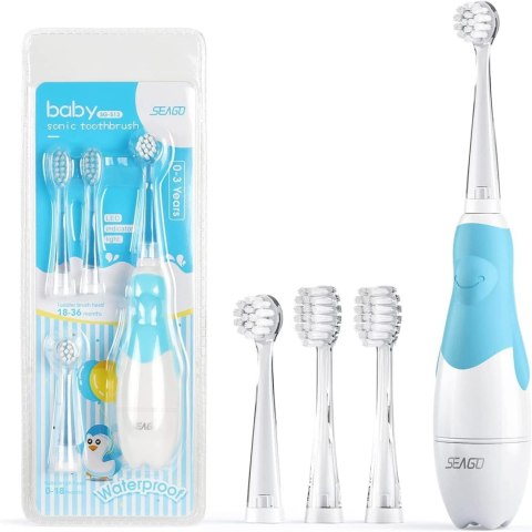 Szczoteczka soniczna dla dzieci SEAGO, kolor niebieski, 1xAAA 1,5V (brak w zestawie), 4 końcówki, SG-513 Blue Szczoteczka soniczna dla dzieci SEAGO, kolor niebieski, 1xAAA 1,5V (brak w zestawie), 4 końcówki, SG-513 Blue