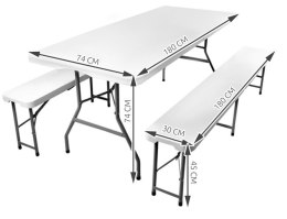 Stół ogrodowy składany 180cm + 2 ławki