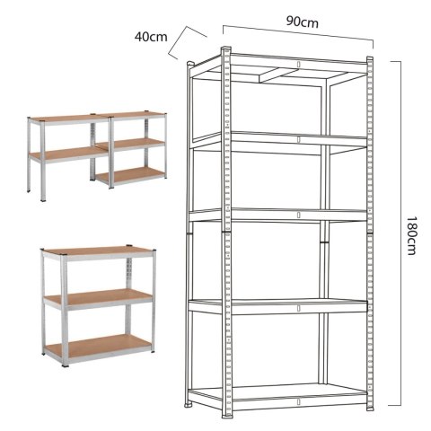 Regał magazynowy metalowy szafka 175 kg x5 180x90x40cm GreenBlue, ocynk, rozkładany, MDF, GB378 Regał magazynowy metalowy szafka 175 kg x5 180x90x40cm GreenBlue, ocynk, rozkładany, MDF, GB378