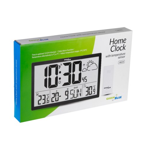 Zegar ścienny LCD bardzo duży GreenBlue, temperatura, data, GB218 Zegar ścienny LCD bardzo duży GreenBlue, temperatura, data, GB218