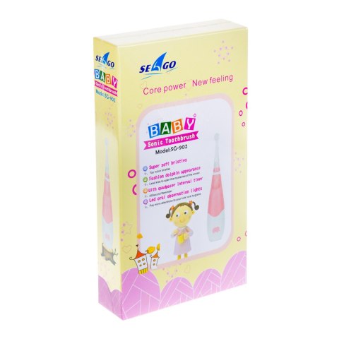 Szczoteczka soniczna dla dzieci SEAGO, kolor różowy, 1xAAA 1,5V (brak w zestawie), 4 końcówki, SG-902 Pink Szczoteczka soniczna dla dzieci SEAGO, kolor różowy, 1xAAA 1,5V (brak w zestawie), 4 końcówki, SG-902 Pink