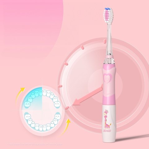 Szczoteczka soniczna dla dzieci SEAGO, kolor różowy, 1xAAA 1,5V (brak w zestawie), 3 końcówki, SG-977 Pink Szczoteczka soniczna dla dzieci SEAGO, kolor różowy, 1xAAA 1,5V (brak w zestawie), 3 końcówki, SG-977 Pink