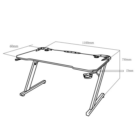 Biurko gamingowe czarne duże NanoRS, 150kg max, wysokość 750mm, 110x60x1,5cm, uchwyt na kubek i słuchawki, RS345 Biurko gamingowe czarne duże NanoRS, 150kg max, wysokość 750mm, 110x60x1,5cm, uchwyt na kubek i słuchawki, RS345
