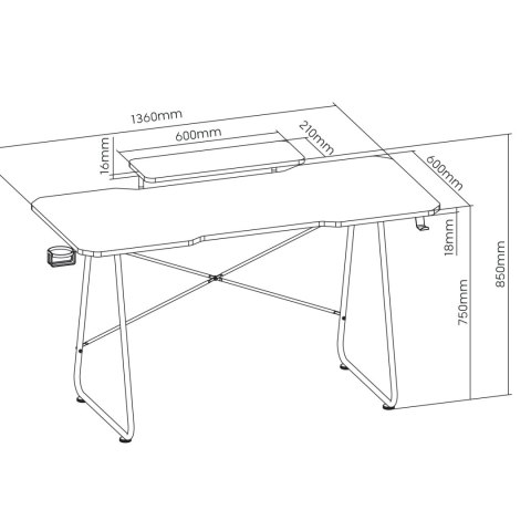 Biurko gamingowe z półką na monitor NanoRS, 50kg max, wysokość 850mm, czarne, RS170 Biurko gamingowe z półką na monitor NanoRS, 50kg max, wysokość 850mm, czarne, RS170