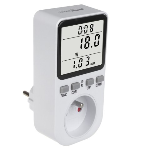 Miernik energii GreenBlue, watomierz, typ E, 220-240V AC, 50Hz, max. obciążenie 16A, IP20, wbudowana bateria, GB364 E Miernik energii GreenBlue, watomierz, typ E, 220-240V AC, 50Hz, max. obciążenie 16A, IP20, wbudowana bateria, GB364 E