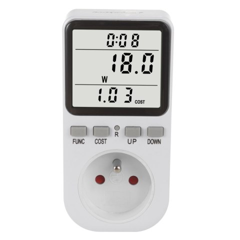 Miernik energii GreenBlue, watomierz, typ E, 220-240V AC, 50Hz, max. obciążenie 16A, IP20, wbudowana bateria, GB364 E Miernik energii GreenBlue, watomierz, typ E, 220-240V AC, 50Hz, max. obciążenie 16A, IP20, wbudowana bateria, GB364 E