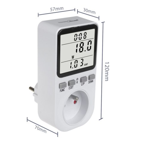 Miernik energii GreenBlue, watomierz, typ E, 220-240V AC, 50Hz, max. obciążenie 16A, IP20, wbudowana bateria, GB364 E Miernik energii GreenBlue, watomierz, typ E, 220-240V AC, 50Hz, max. obciążenie 16A, IP20, wbudowana bateria, GB364 E