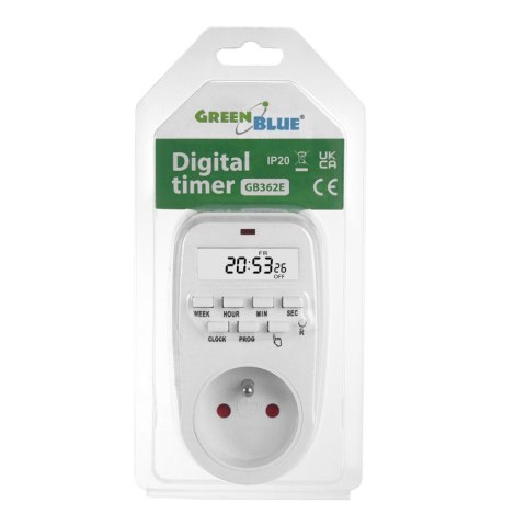Włącznik czasowy - timer cyfrowy GreenBlue, max. obciążenie 16A, IP20, GB362 E Włącznik czasowy - timer cyfrowy GreenBlue, max. obciążenie 16A, IP20, GB362 E