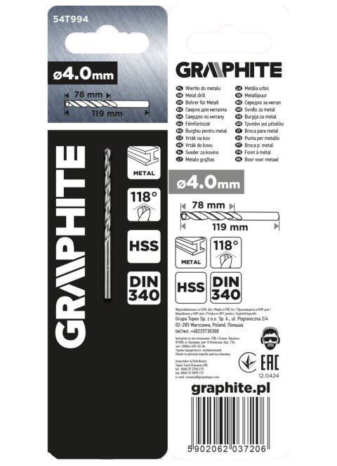 Wiertło do metalu HSS, DIN 340, przedłużane, 4 mm Wiertło do metalu HSS, DIN 340, przedłużane, 4 mm