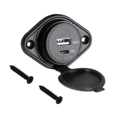 Ładowarka samochodowa USB+USB typu C z funckją Quick Charge i Power Delivery Ładowarka samochodowa USB+USB typu C z funckją Quick Charge i Power Delivery