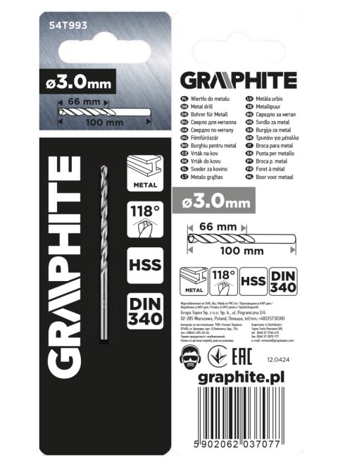Wiertło do metalu HSS, DIN 340, przedłużane, 3 mm Wiertło do metalu HSS, DIN 340, przedłużane, 3 mm