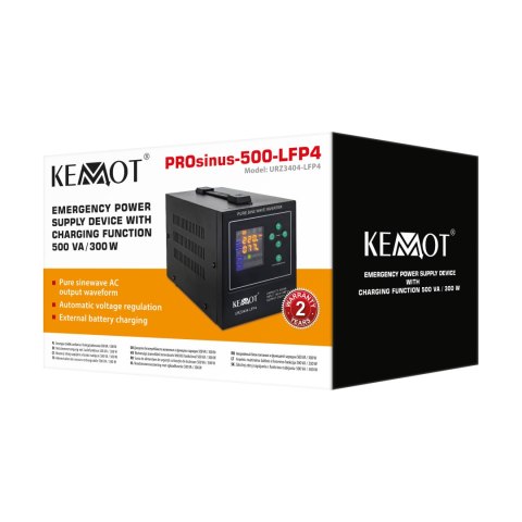 Zasilacz awaryjny KEMOT PROsinus-500-LFP4 przetwornica z czystym przebiegiem sinusoidalnym i funkcją ładowania 12V 230V 500VA/ Zasilacz awaryjny KEMOT PROsinus-500-LFP4 przetwornica z czystym przebiegiem sinusoidalnym i funkcją ładowania 12V 230V 500VA/