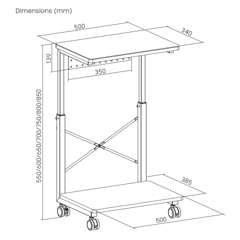 Podstawka wózek na kółkach pod komputer CPU z półką NanoRS, 80kg max, regulowana wysokość 550~850mm, RS430 Podstawka wózek na kółkach pod komputer CPU z półką NanoRS, 80kg max, regulowana wysokość 550~850mm, RS430