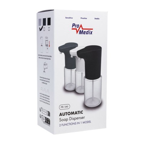 Automatyczny dozownik Promedix, pojemnik dyspenser do płynnych mydeł, płynów dezynfekujących, 300ml, 4xAA, biały, PR-540 W Automatyczny dozownik Promedix, pojemnik dyspenser do płynnych mydeł, płynów dezynfekujących, 300ml, 4xAA, biały, PR-540 W