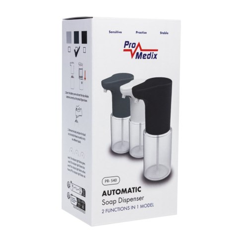 Automatyczny dozownik Promedix, pojemnik dyspenser do płynnych mydeł, płynów dezynfekujących, 300ml, 4xAA, szary, PR-540 GR Automatyczny dozownik Promedix, pojemnik dyspenser do płynnych mydeł, płynów dezynfekujących, 300ml, 4xAA, szary, PR-540 GR