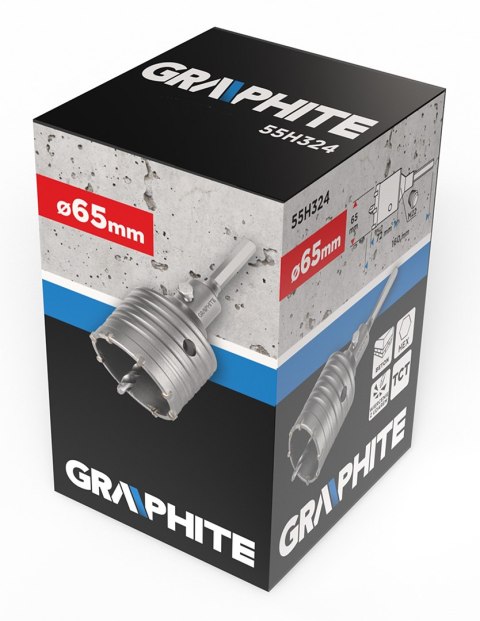 Otwornica widiowa 65 mm z adapterem HEX oraz wiertłem pilotującym Otwornica widiowa 65 mm z adapterem HEX oraz wiertłem pilotującym