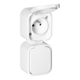 Gniazdo podwójne n/t 2x2P+Z, bryzgoszczelne z klapką, pionowe B2, IP54, NT-6B2/P, biały