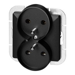 Gniazdo podwójne p/t 2x2P+Z Pearl, 16A, 250V, PT-6 PR, czarny